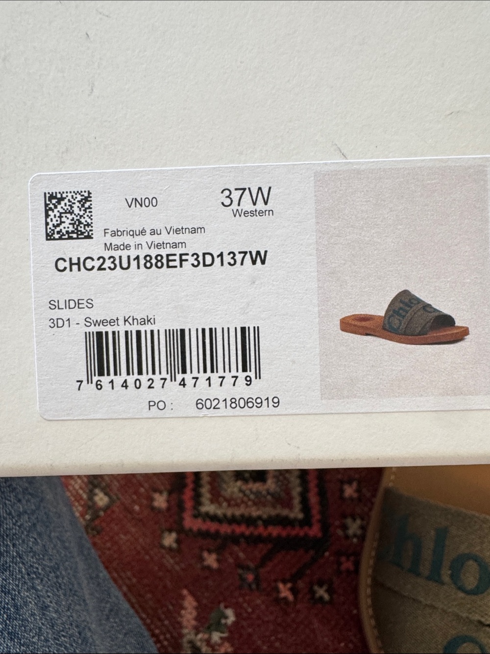 Chloe Woody Woven Slide Sandals - Olive green with dark green logo - Picture 10 of 14